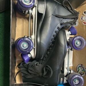 Black Roller Skates with Purple Wheels